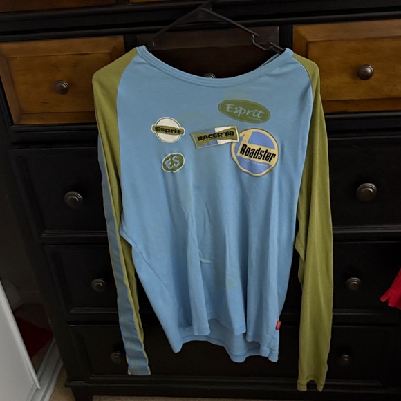 Esprit Light Blue and Olive Patchwork Shirt - Picture 1 of 3